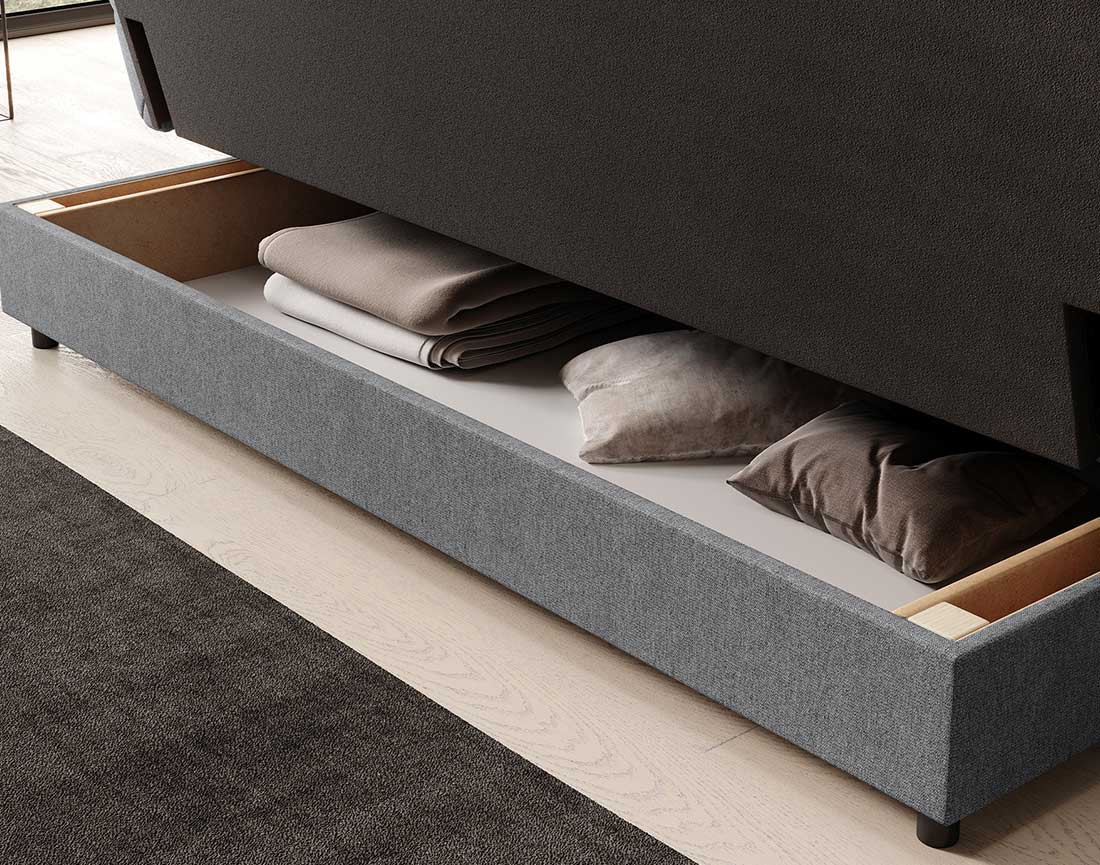Canapé convertible clic-clac 3 places avec coffre en tissu texturé Ezra
