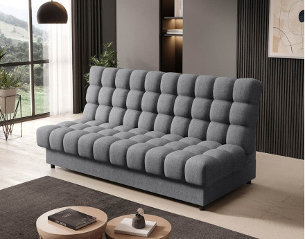 Canapé convertible clic-clac 3 places avec coffre en tissu texturé Ezra