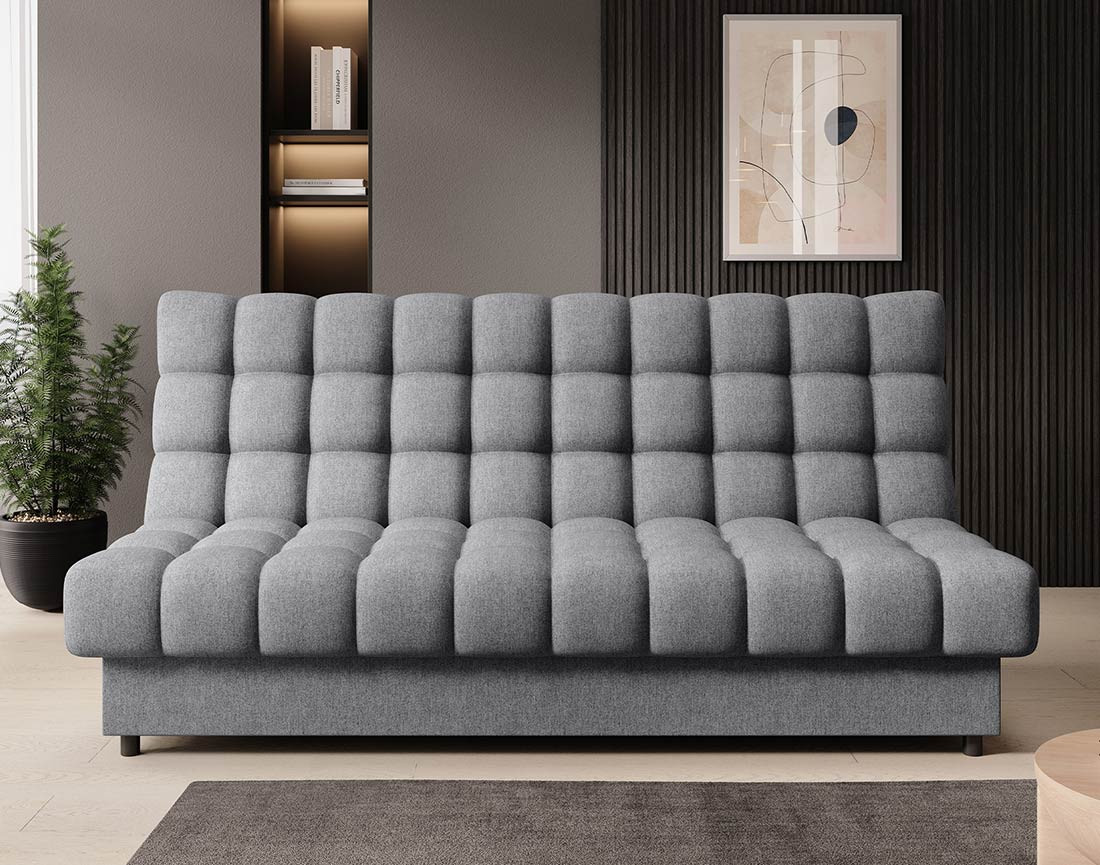 Canapé convertible clic-clac 3 places avec coffre en tissu texturé Ezra