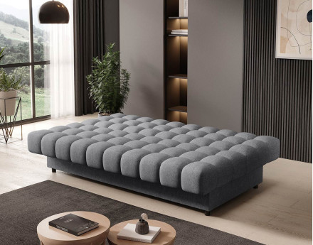 Canapé convertible clic-clac 3 places avec coffre en tissu texturé Ezra