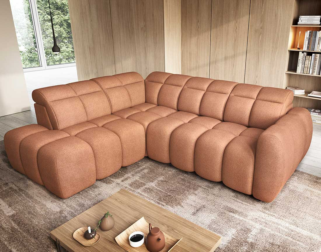 Canapé d'angle gauche 4 places assise extensible électrique avec coffre en tissu texturé Basile