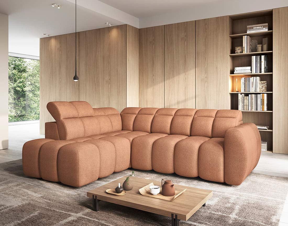 Canapé d'angle gauche 4 places assise extensible électrique avec coffre en tissu texturé Basile