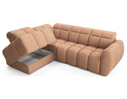 Canapé d'angle gauche 4 places assise extensible électrique avec coffre en tissu texturé Basile