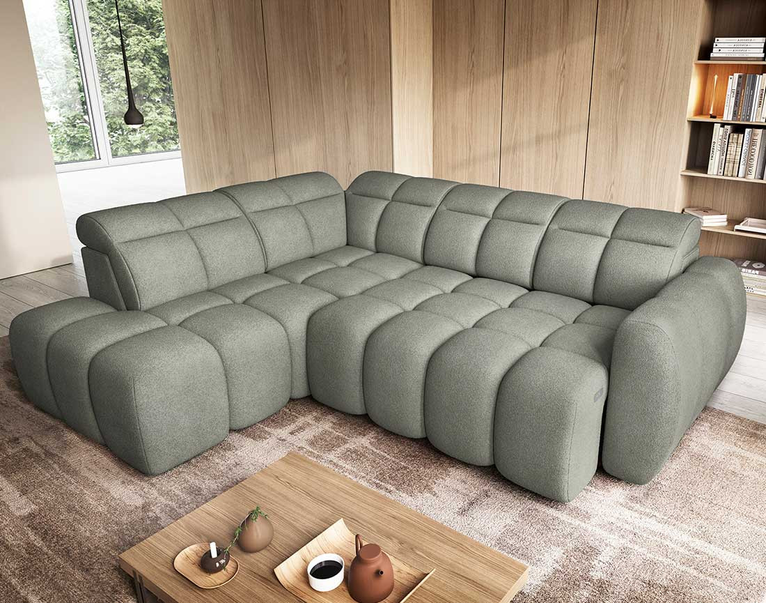 Canapé d'angle gauche 4 places assise extensible électrique avec coffre en tissu texturé Basile
