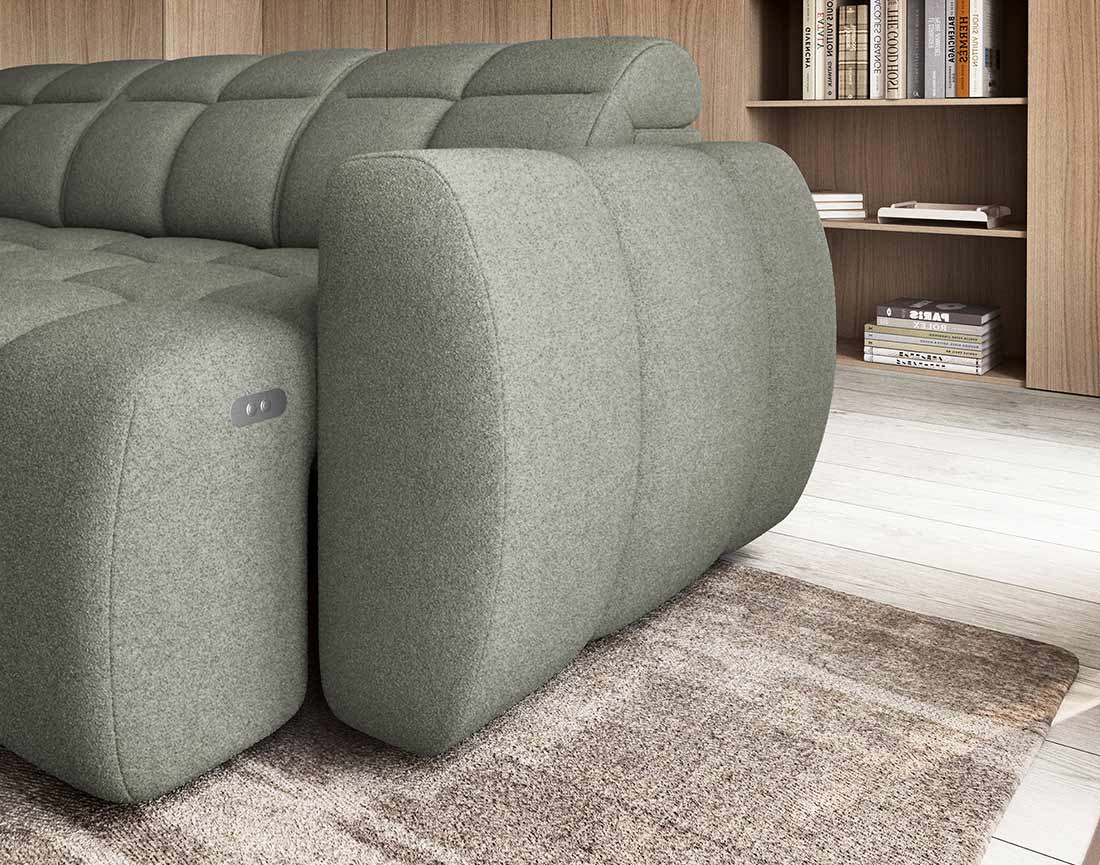 Canapé d'angle gauche 4 places assise extensible électrique avec coffre en tissu texturé Basile