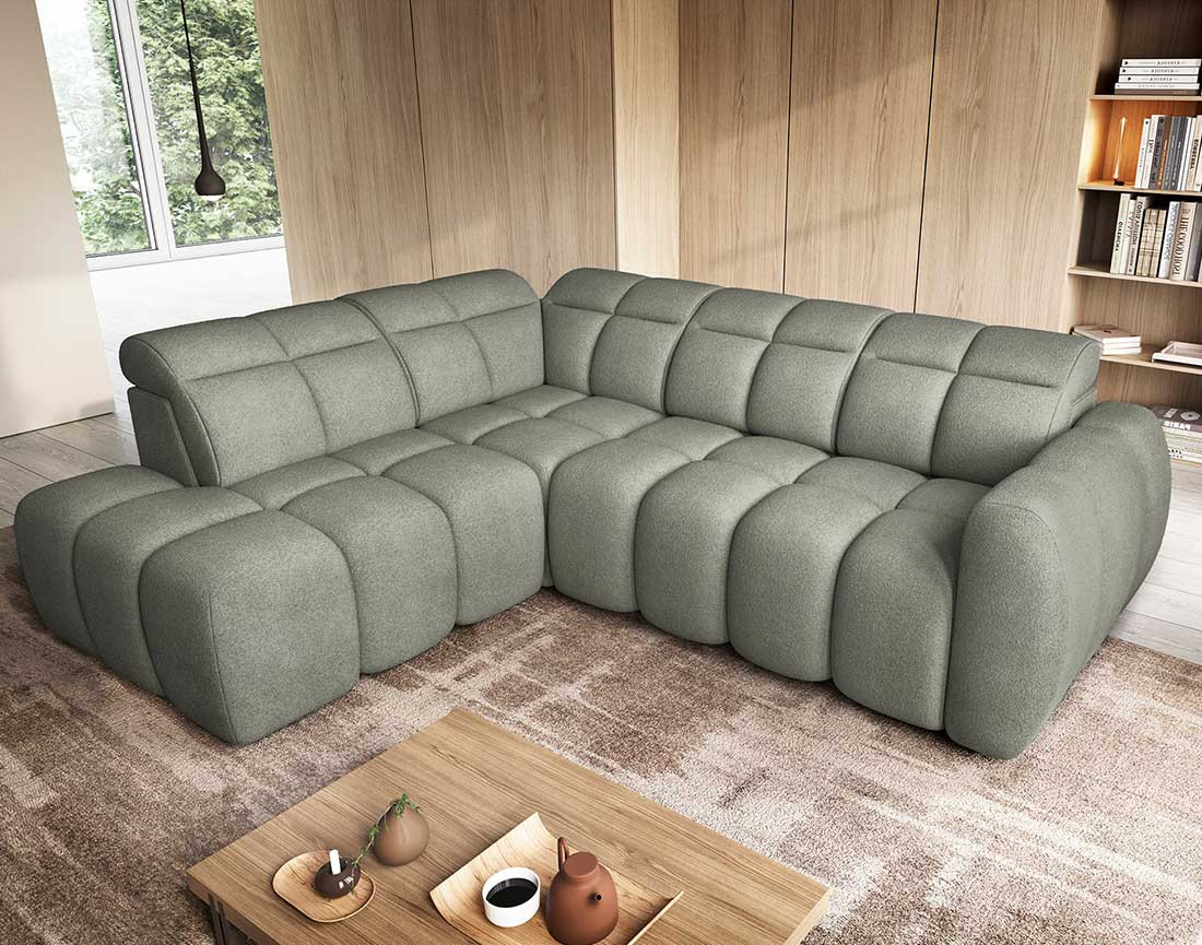 Canapé d'angle gauche 4 places assise extensible électrique avec coffre en tissu texturé Basile