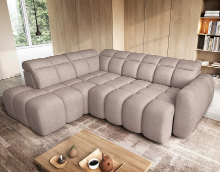 Canapé d'angle gauche 4 places assise extensible électrique avec coffre en tissu texturé Basile