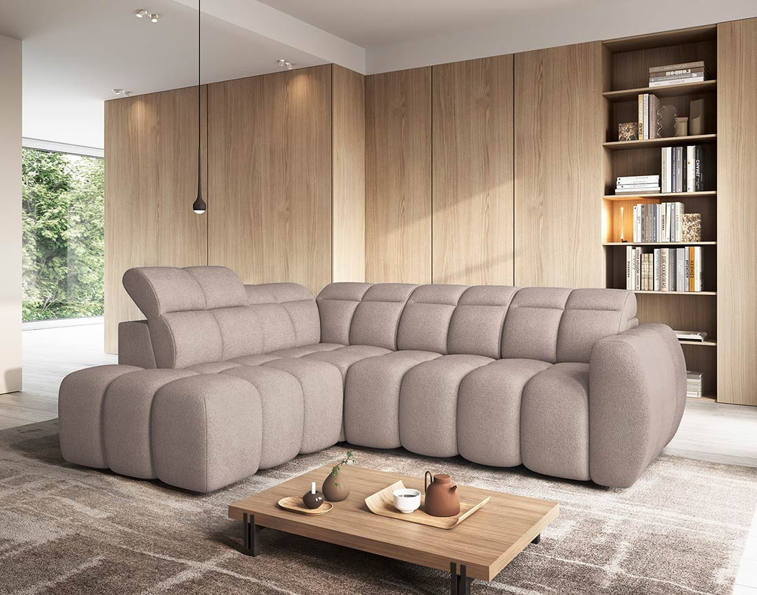Canapé d'angle gauche 4 places assise extensible électrique avec coffre en tissu texturé Basile