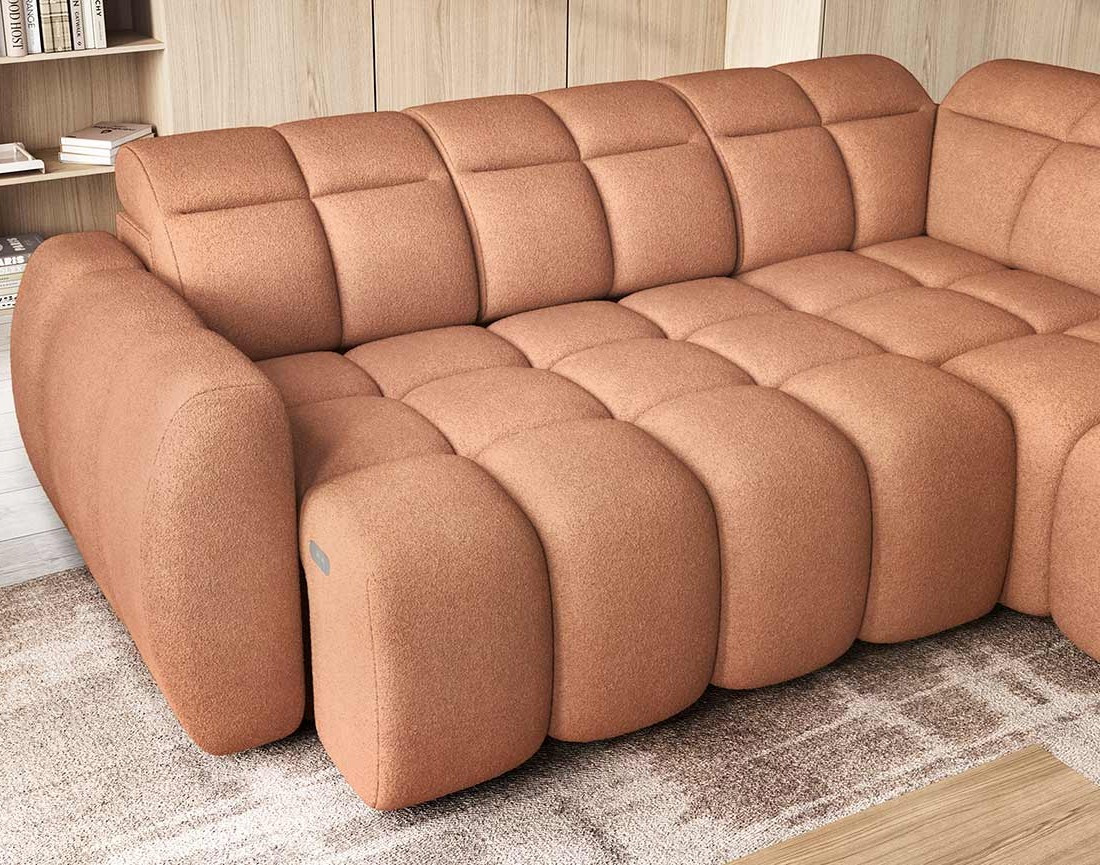 Canapé d'angle droit 4 places assise extensible électrique avec coffre en tissu texturé Basile