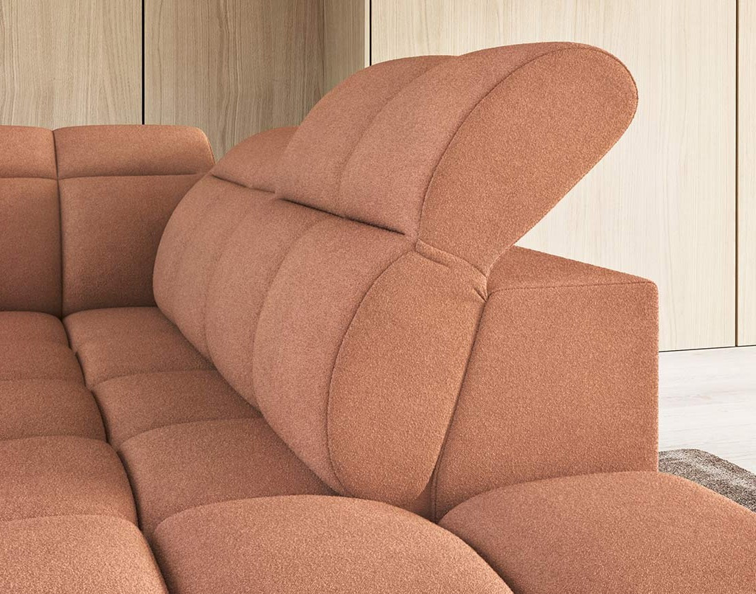 Canapé d'angle droit 4 places assise extensible électrique avec coffre en tissu texturé Basile