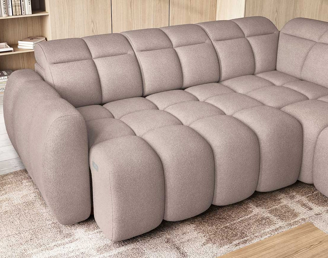 Canapé d'angle droit 4 places assise extensible électrique avec coffre en tissu texturé Basile