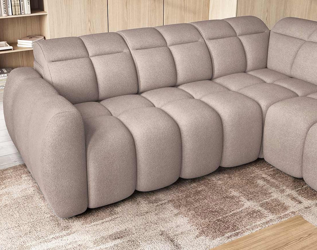 Canapé d'angle droit 4 places assise extensible électrique avec coffre en tissu texturé Basile