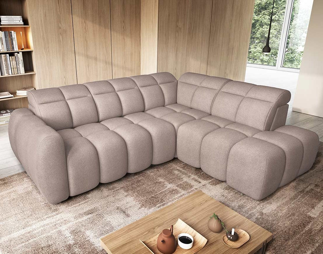 Canapé d'angle droit 4 places assise extensible électrique avec coffre en tissu texturé Basile