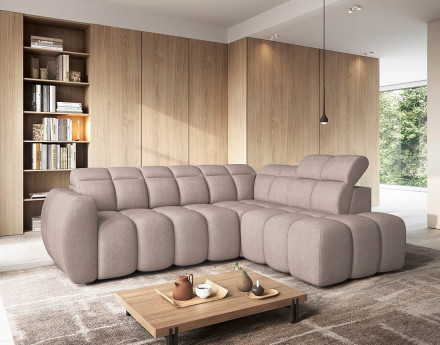 Canapé d'angle droit 4 places assise extensible électrique avec coffre en tissu texturé Basile