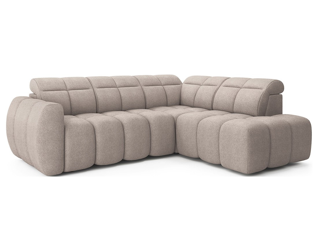 Canapé d'angle droit 4 places assise extensible électrique avec coffre en tissu texturé Basile
