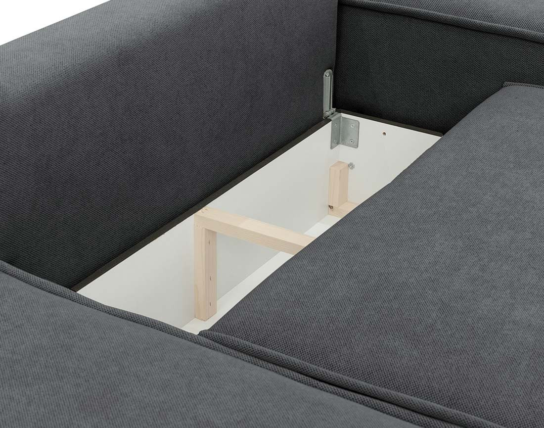 Canapé d'angle réversible 4 places convertible avec coffre en tissu texturé Enma