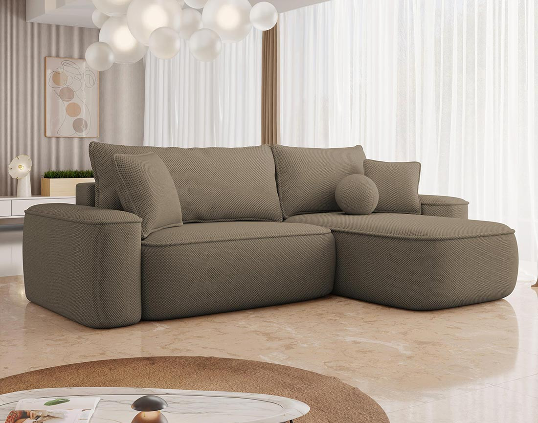 Canapé d'angle réversible 4 places convertible avec coffre en tissu texturé Enma