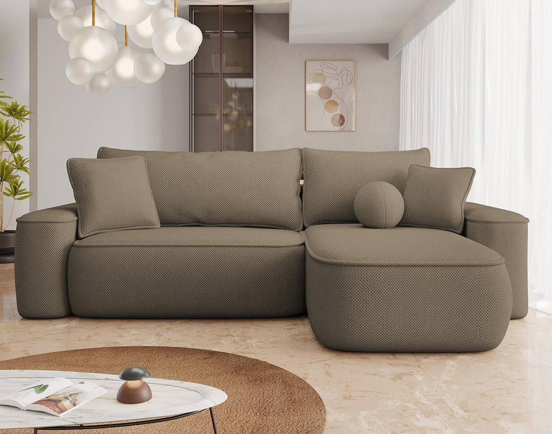 Canapé d'angle réversible 4 places convertible avec coffre en tissu texturé Enma