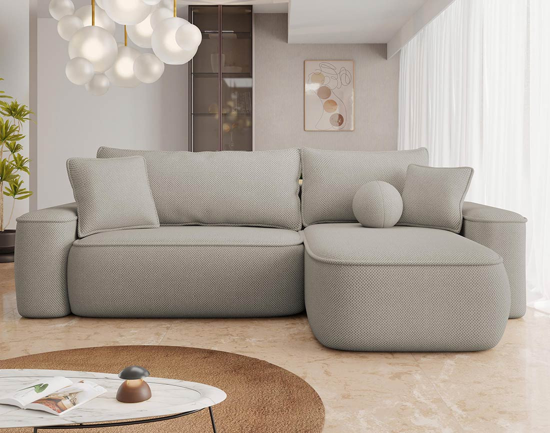 Canapé d'angle réversible 4 places convertible avec coffre en tissu texturé Enma