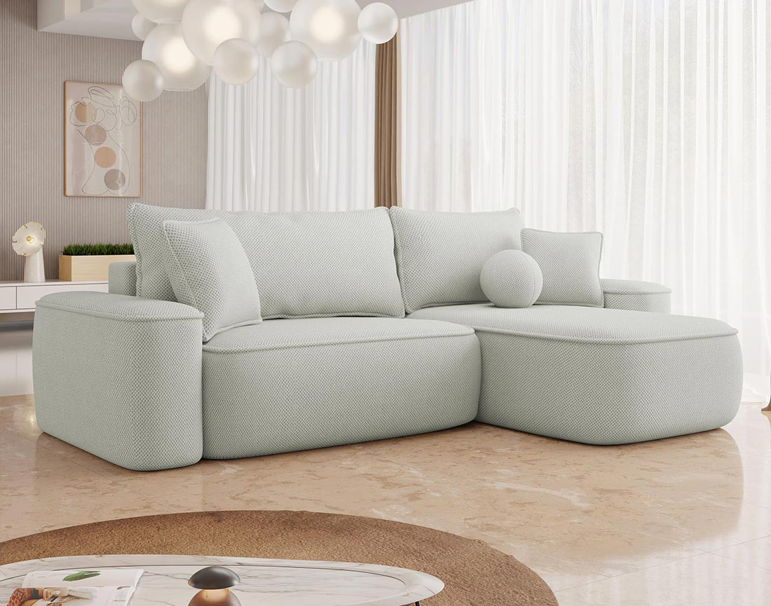 Canapé d'angle réversible 4 places convertible avec coffre en tissu texturé Enma