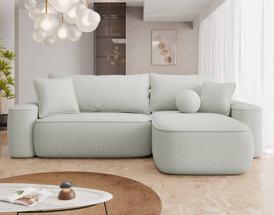 Canapé d'angle réversible 4 places convertible avec coffre en tissu texturé Enma