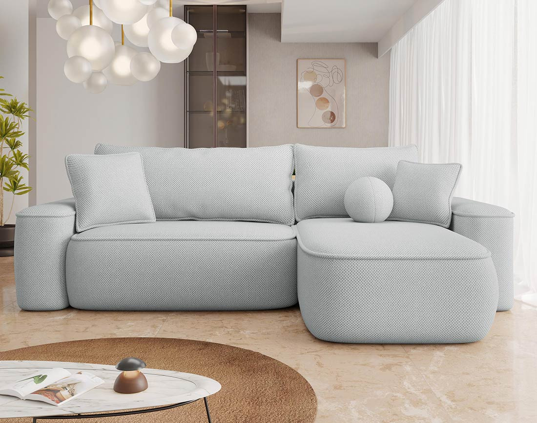 Canapé d'angle réversible 4 places convertible avec coffre en tissu texturé Enma
