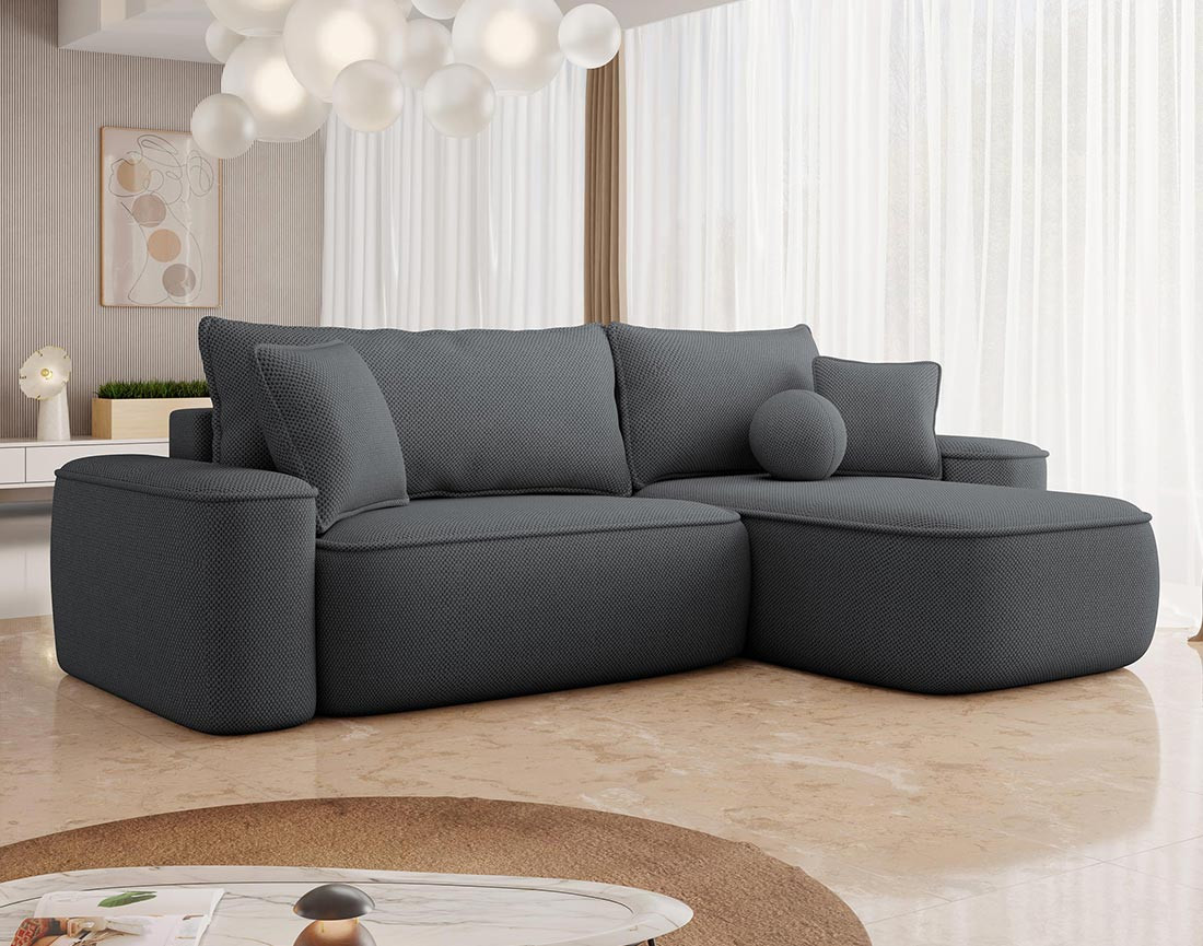 Canapé d'angle réversible 4 places convertible avec coffre en tissu texturé Enma