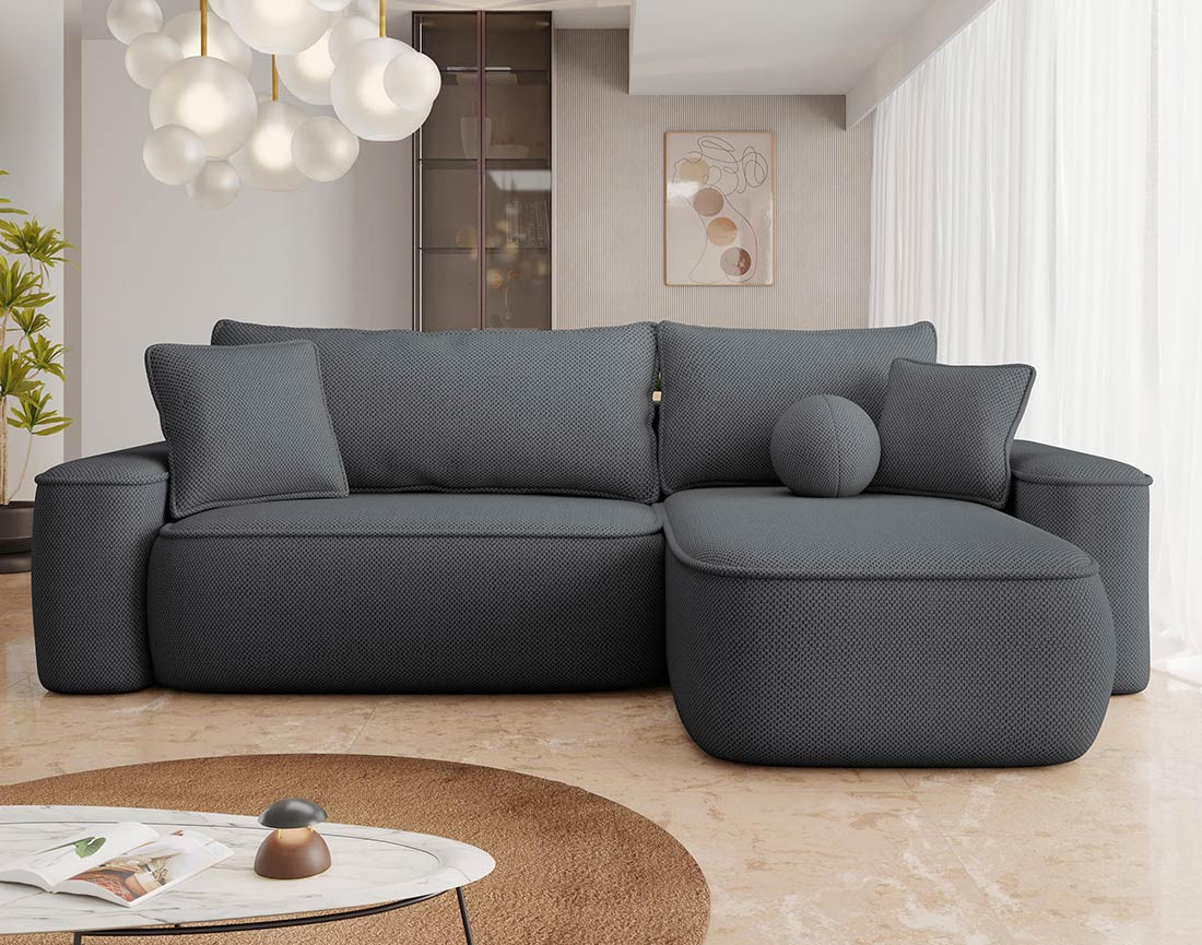 Canapé d'angle réversible 4 places convertible avec coffre en tissu texturé Enma