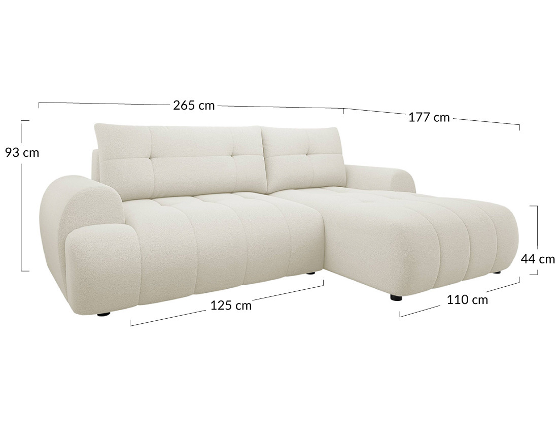 Canapé d'angle droit 4 places convertible avec coffre en tissu texturé Luzzio