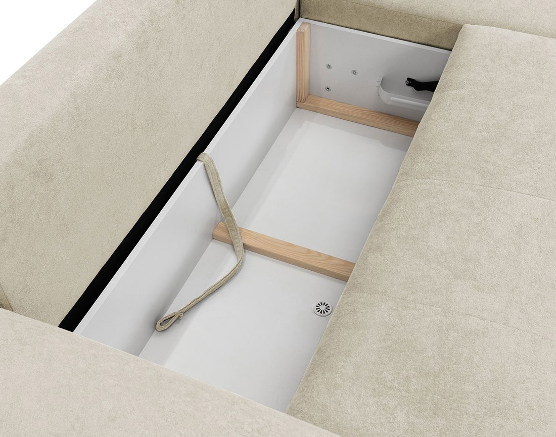 Canapé d'angle droit 4 places convertible avec coffre en tissu texturé Luzzio