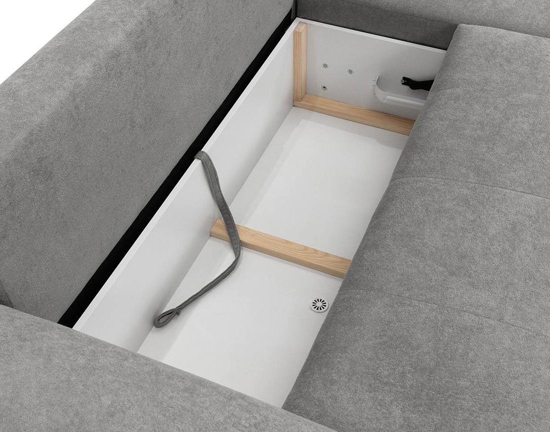 Canapé d'angle droit 4 places convertible avec coffre en tissu texturé Luzzio