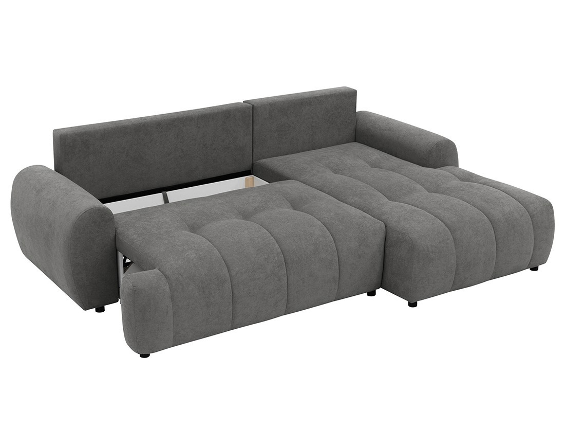 Canapé d'angle droit 4 places convertible avec coffre en tissu texturé Luzzio