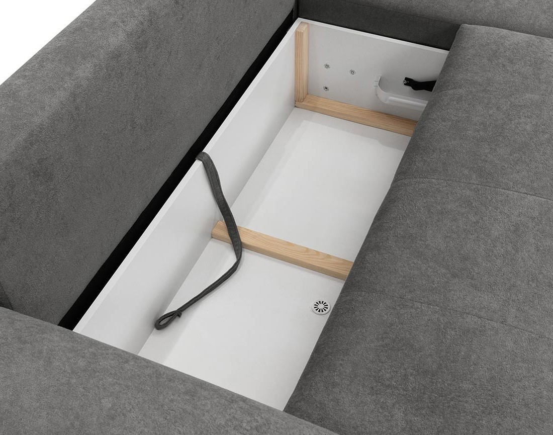 Canapé d'angle droit 4 places convertible avec coffre en tissu texturé Luzzio