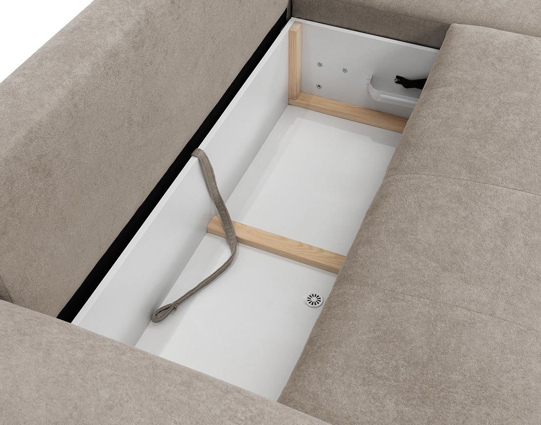 Canapé d'angle droit 4 places convertible avec coffre en tissu texturé Luzzio