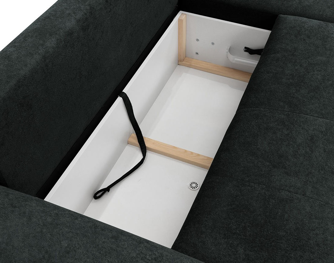 Canapé d'angle droit 4 places convertible avec coffre en tissu texturé Luzzio