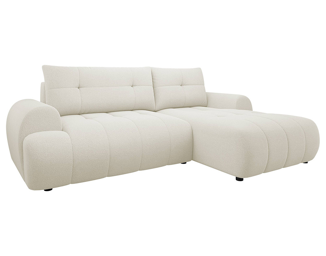 Canapé d'angle droit 4 places convertible avec coffre en tissu texturé Luzzio