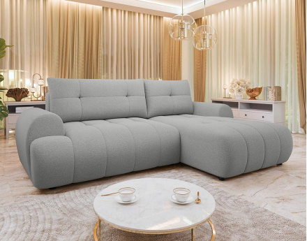 Canapé d'angle droit 4 places convertible avec coffre en tissu texturé Luzzio