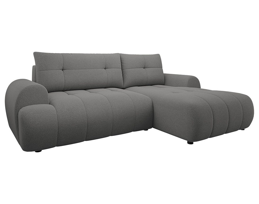 Canapé d'angle droit 4 places convertible avec coffre en tissu texturé Luzzio