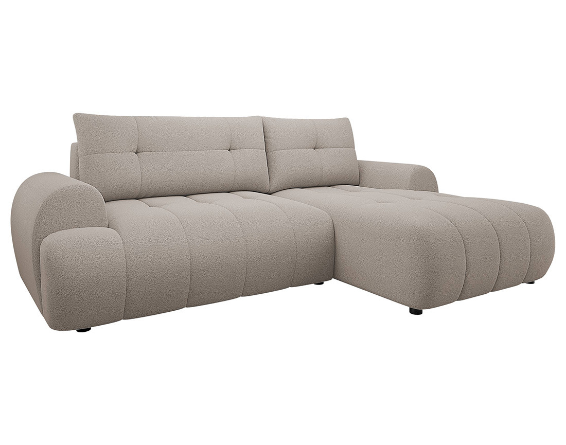Canapé d'angle droit 4 places convertible avec coffre en tissu texturé Luzzio