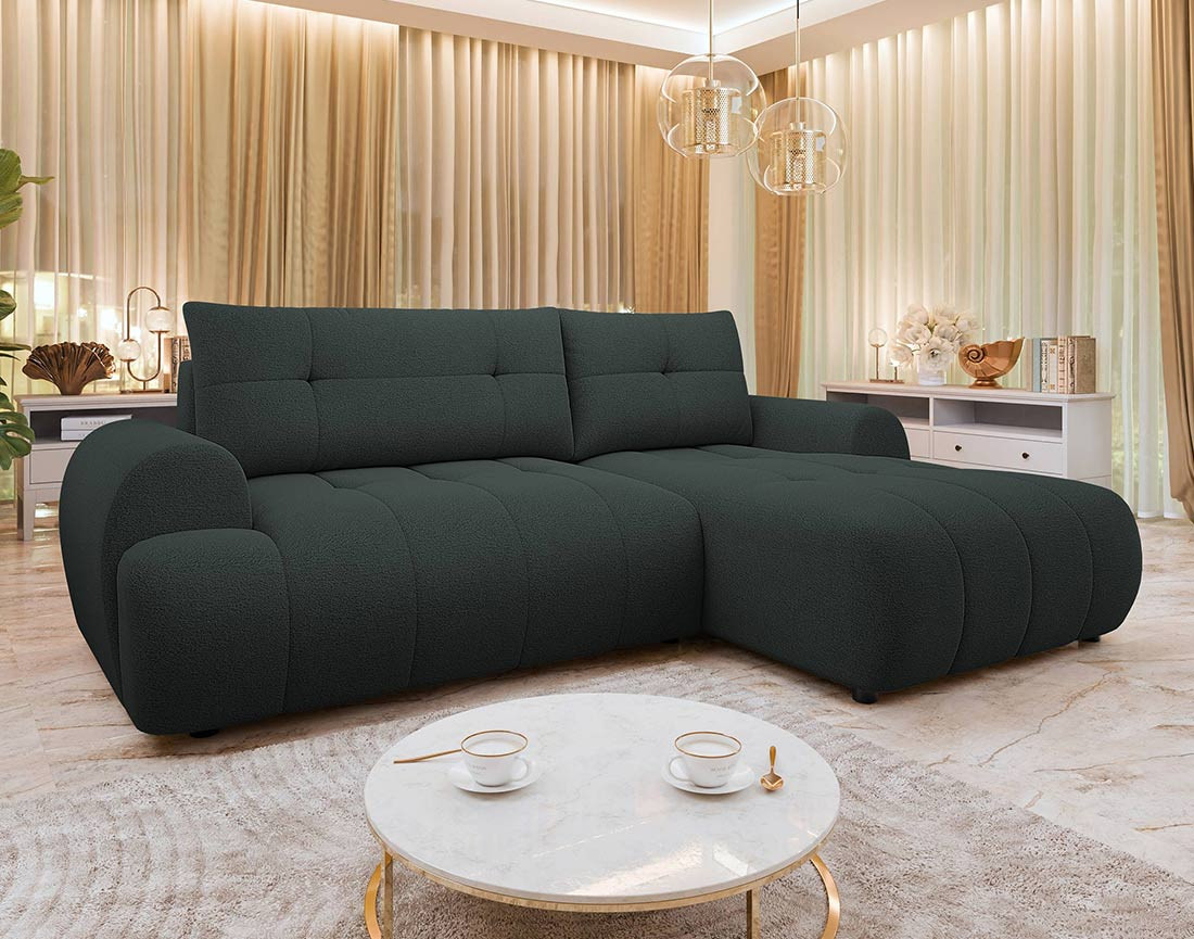 Canapé d'angle droit 4 places convertible avec coffre en tissu texturé Luzzio