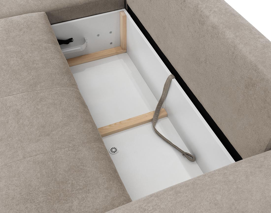 Canapé d'angle gauche 4 places convertible avec coffre en tissu texturé Luzzio