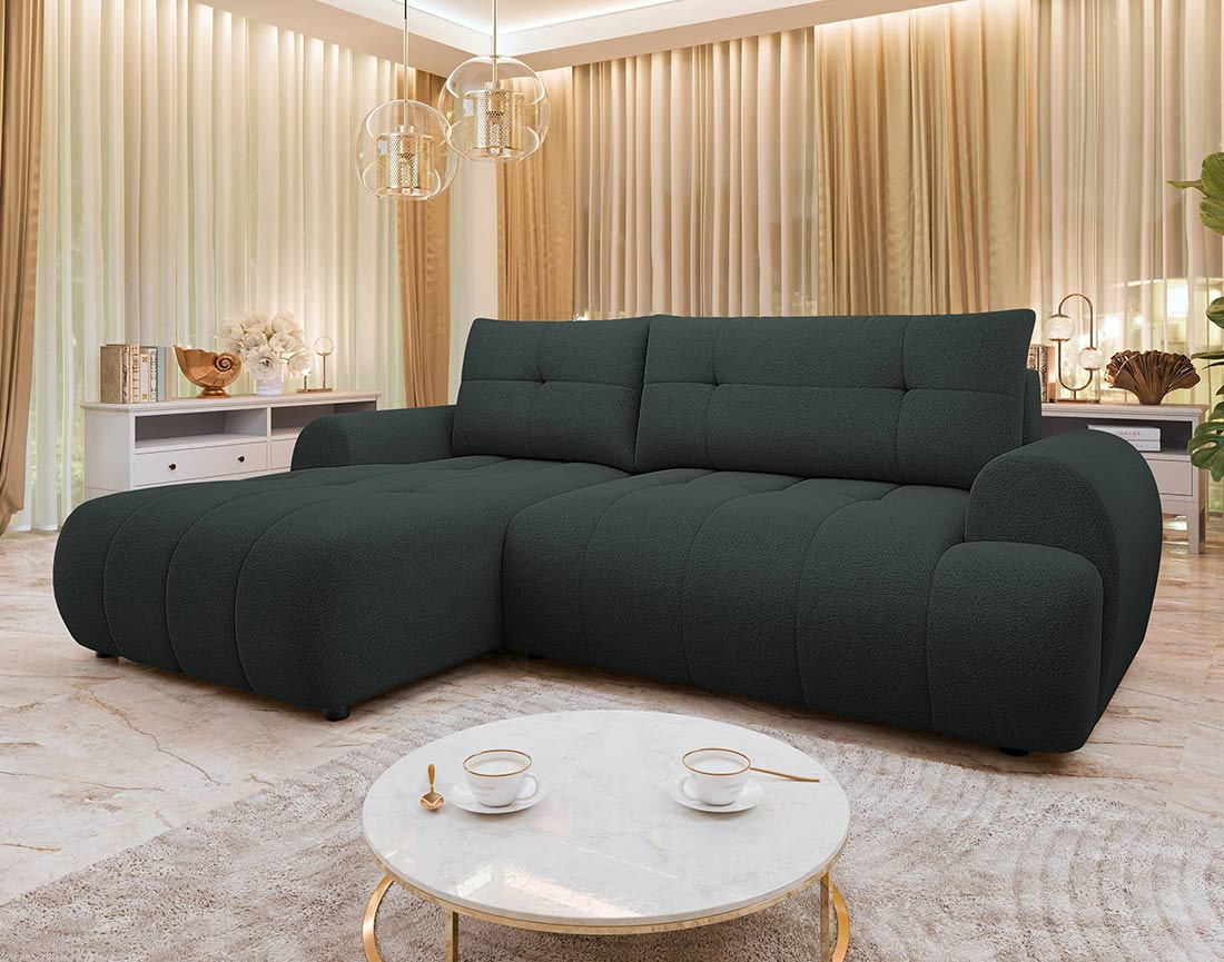 Canapé d'angle gauche 4 places convertible avec coffre en tissu texturé Luzzio
