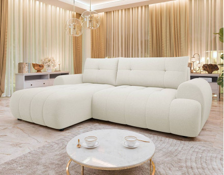 Canapé d'angle gauche 4 places convertible avec coffre en tissu texturé Luzzio