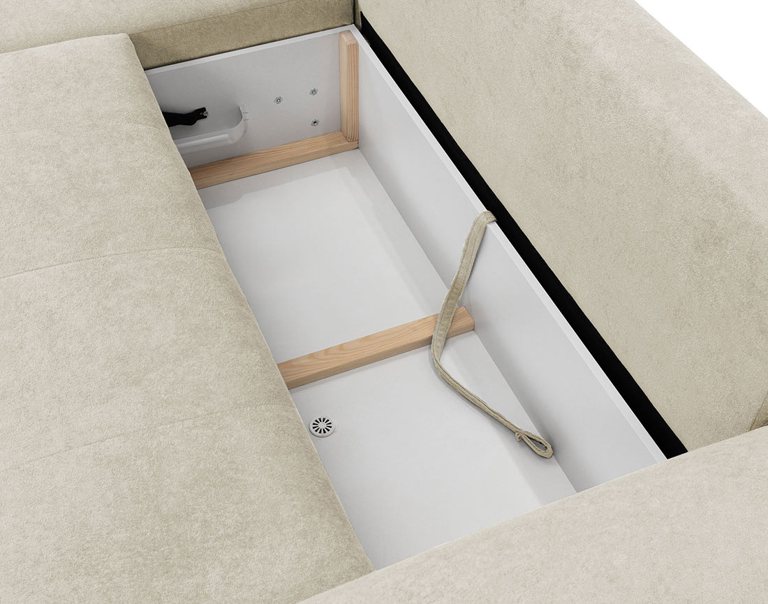 Canapé d'angle gauche 4 places convertible avec coffre en tissu texturé Luzzio
