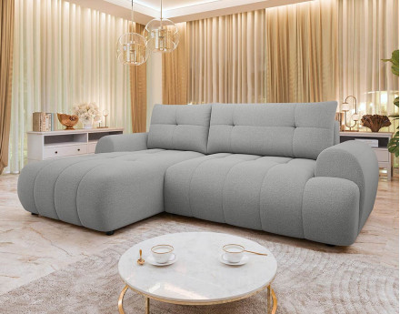 Canapé d'angle gauche 4 places convertible avec coffre en tissu texturé Luzzio