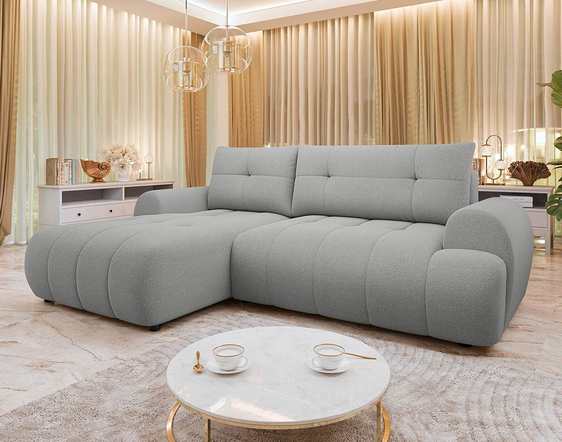 Canapé d'angle gauche 4 places convertible avec coffre en tissu texturé Luzzio