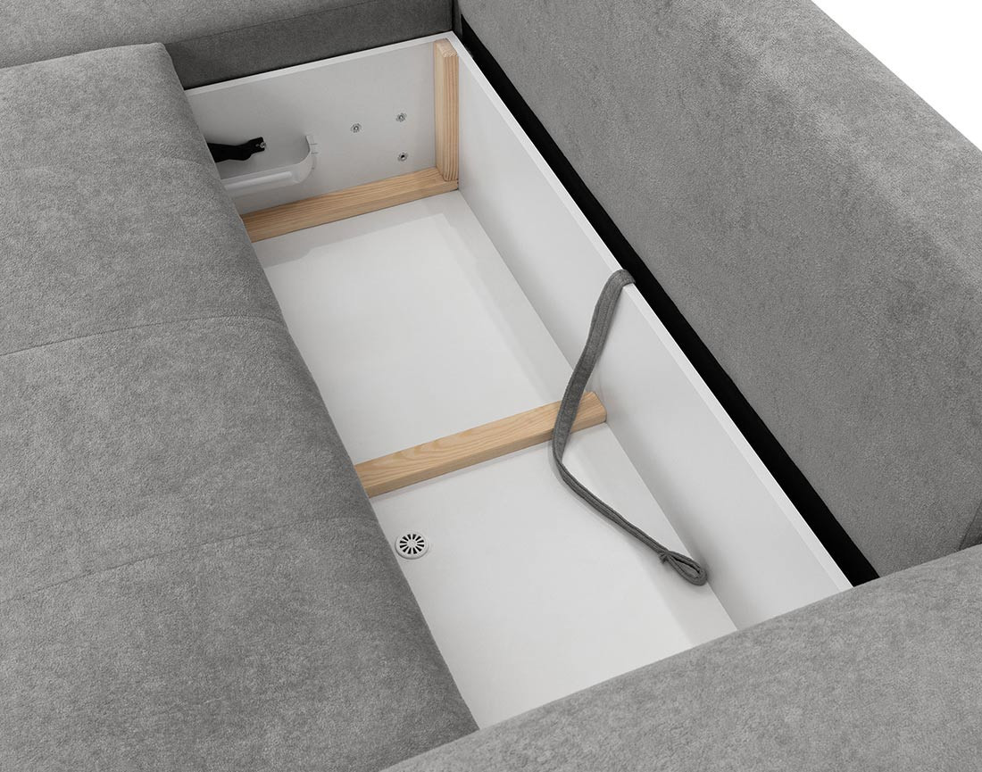 Canapé d'angle gauche 4 places convertible avec coffre en tissu texturé Luzzio