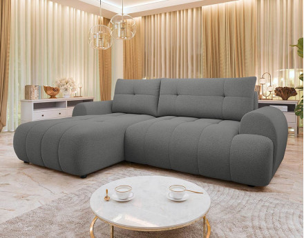 Canapé d'angle gauche 4 places convertible avec coffre en tissu texturé Luzzio