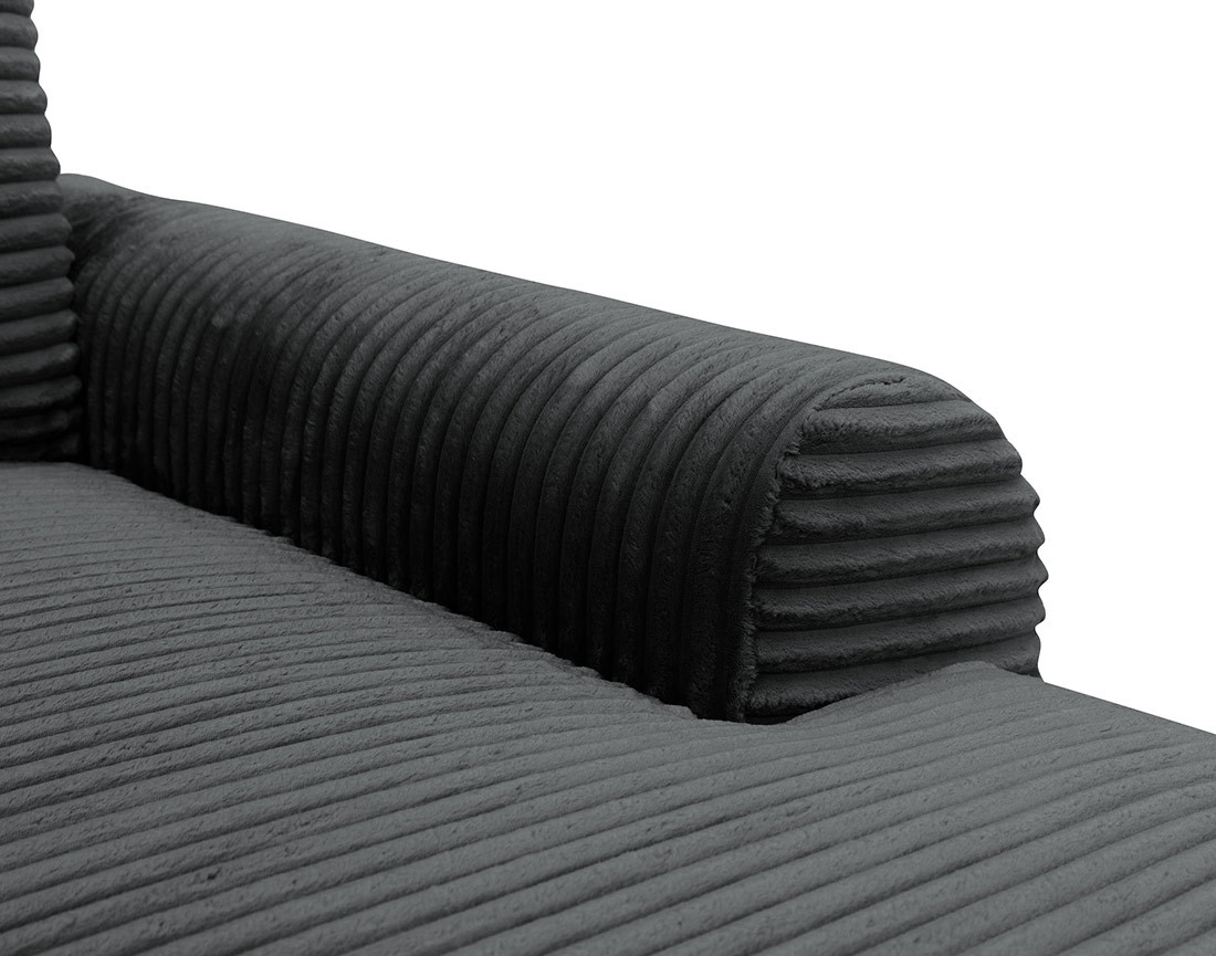 Canapé d'angle droit 4 places convertible avec coffre en velours côtelé grosses côtes Silvano