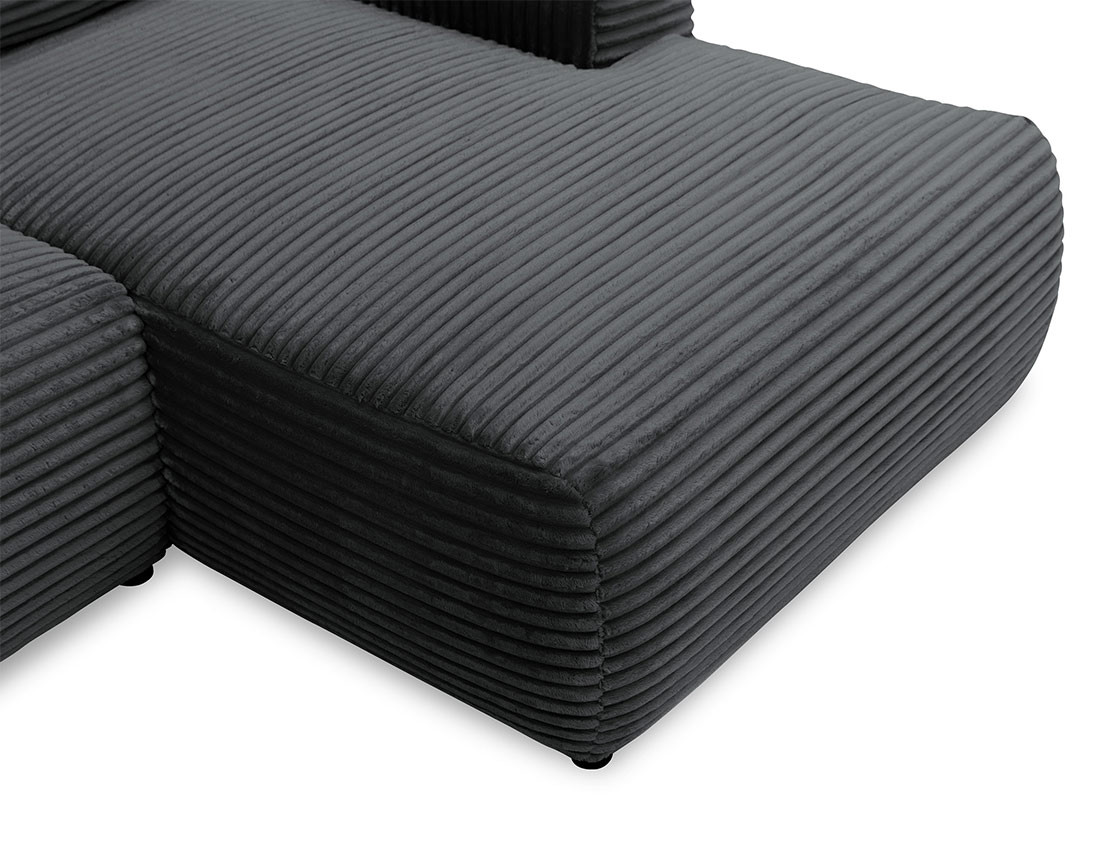 Canapé d'angle droit 4 places convertible avec coffre en velours côtelé grosses côtes Silvano